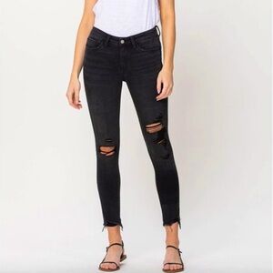 Free People denim - EUC- W 28 R black distressed skinny jeans mid to high rise
